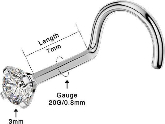 Combo of 92.5 Sterling Silver Dot Size White CZ Stone Nose Pin