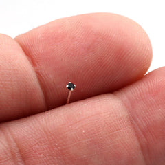 Dot Size Tiny Round 2 MM Black CZ Nose Pin with wire in 92.5 Silver