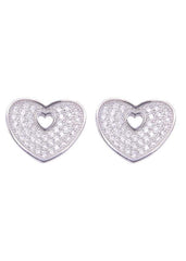 925 Sterling Silver Designer Love Heart Studs With Cubic Zirconia CZ Stones - Studs