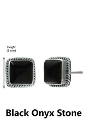 92.5 Sterling Silver Designer Square Shape Black Onyx Precious Stone Stud Earrings - Studs