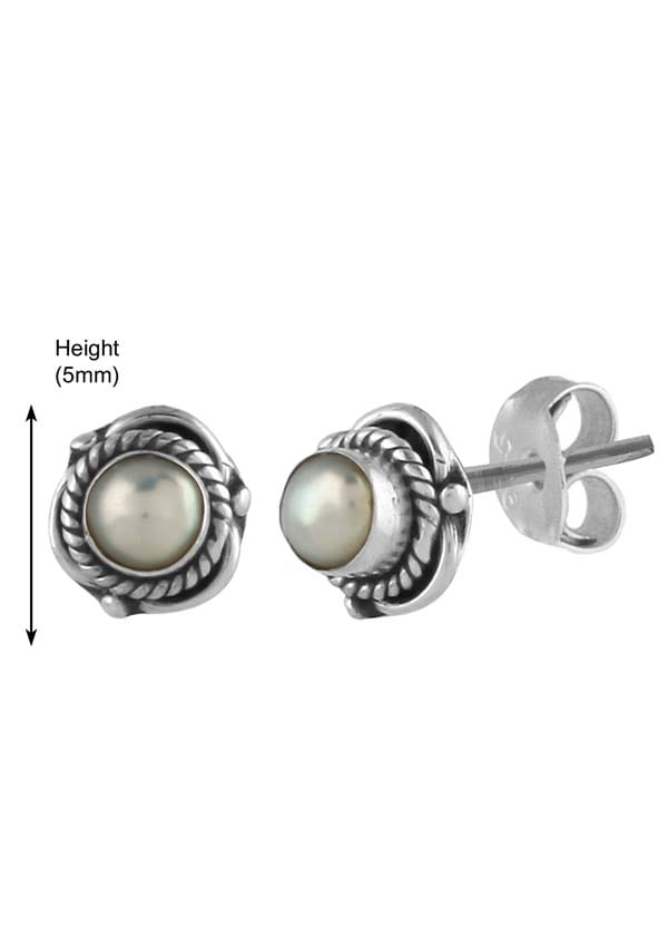 92.5 Sterling Silver Designer White Pearl Stud Earrings - Studs