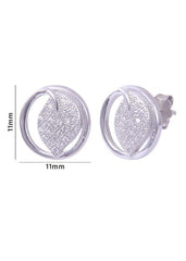 925 Sterling Silver Leaf in a circle Cz Studs - Studs