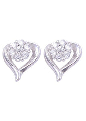 925 Sterling Silver Pair of Designer Love Heart Studs With Cubic Zirconia CZ Stones - Studs