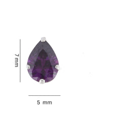 925 Sterling Silver Pair of Pear Shape Dark Purple CZ Stone Piercing Stud Earrings - Studs