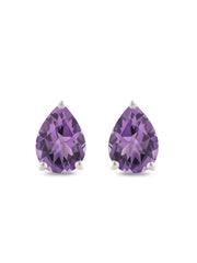 925 Sterling Silver Pair of Pear Shape Dark Purple CZ Stone Piercing Stud Earrings - Studs