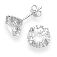 925 Sterling Silver pair of Round shape 9mm Single White Cubic Zircon (CZ) Unisex Stud Earrings - Studs