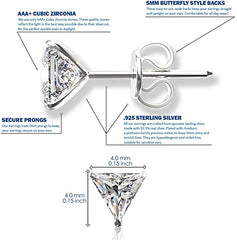 925 Sterling Silver pair of Triangle shape 4mm White Cubic Zircon (CZ) Stone - Studs