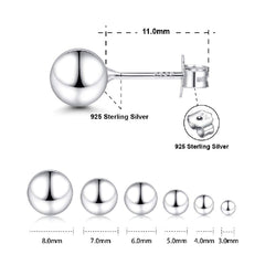 925 Sterling Silver Piercing 6 mm Hollow Ball Stud Unisex Earrings - Studs