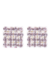 92.5 Sterling Silver Square Studs Unisex Earrings in Silver and Purple Cubic Zirconia CZ - Studs