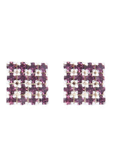 92.5 Sterling Silver Square Studs Unisex Earrings in Silver and Purple Cubic Zirconia CZ - Studs