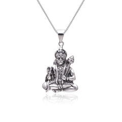 92.5 Sterling Silver Unisex Religious Sitting Hanuman ji Pendant with 18 inch Chain - Pendants