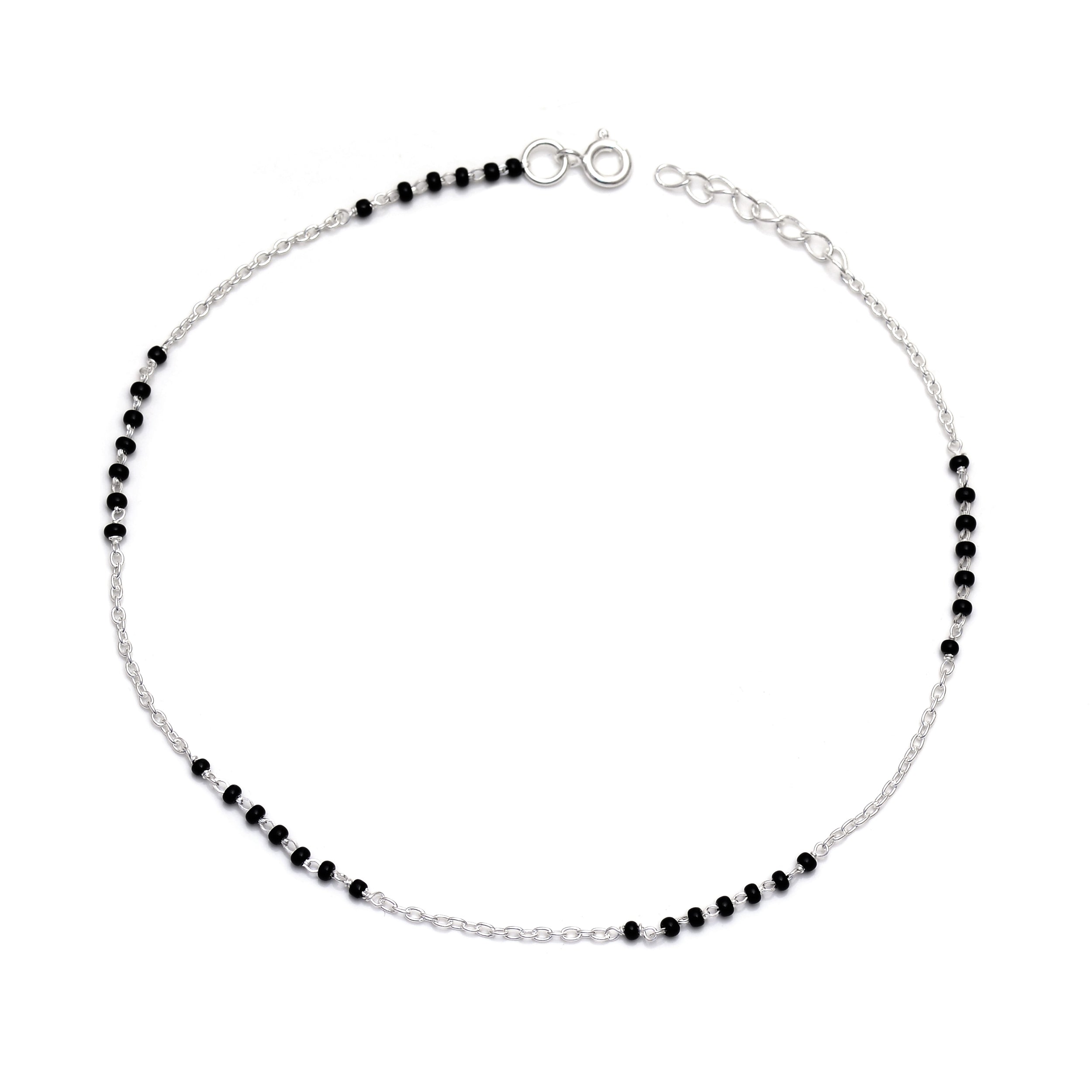 Buy Black Beads and 925 Silver Chain Anklet – Abhooshan