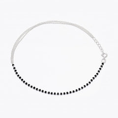 Half n Half Designer and Adjustable Single Anklet with Black Beads and 925 Silver Chain