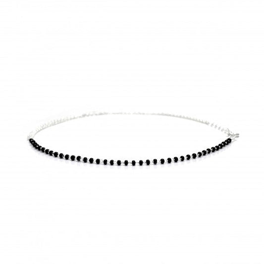 Half n Half Designer and Adjustable Single Anklet with Black Beads and 925 Silver Chain