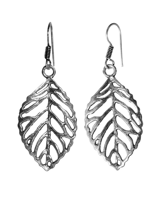 Silver Alloy Tribal Boho Look Leafy Pair of Light Weighted Earrings