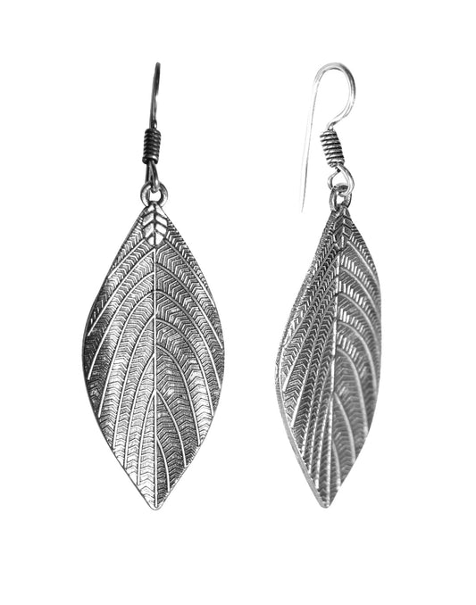 Silver Alloy Oxidized Tribal Boho Look Leafy Pair of Earrings
