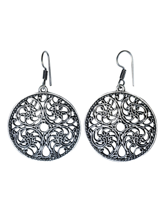 Silver Alloy Designer Tribal Boho Look Pair of Oxidized Earrings