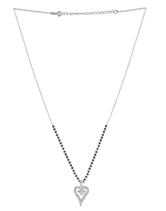 925 Sterling Silver Black Beads Modern Mangalsutra with Heart Pendant