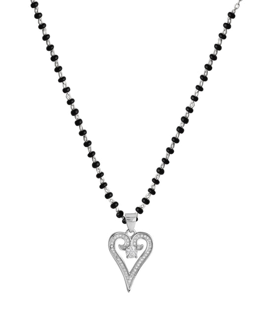 925 Sterling Silver Black Beads Modern Mangalsutra with Heart Pendant