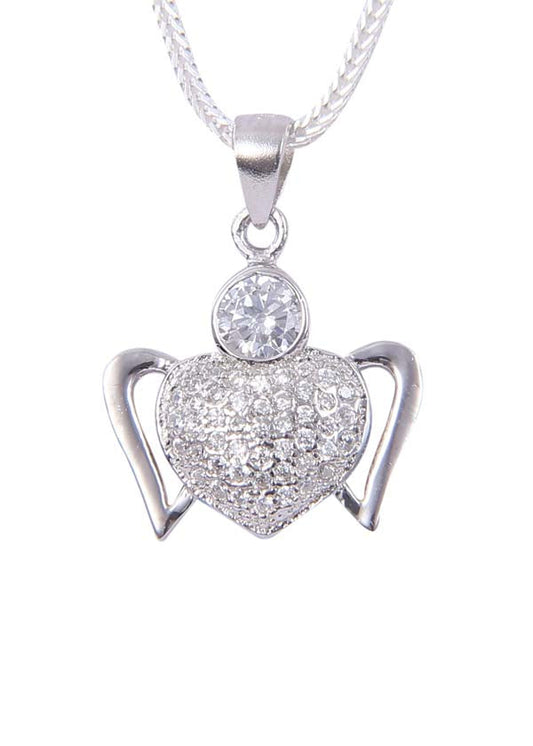 92.5 Sterling Silver Heart Shape pendant with CZ Stones and Silver Chain