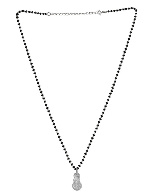 925 Sterling Silver Black Beads Modern Mangalsutra with CZ Pendant