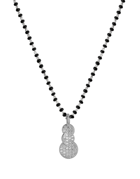 925 Sterling Silver Black Beads Modern Mangalsutra with CZ Pendant