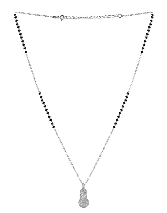 925 Sterling Silver Black Beads Modern Mangalsutra with CZ Pendant