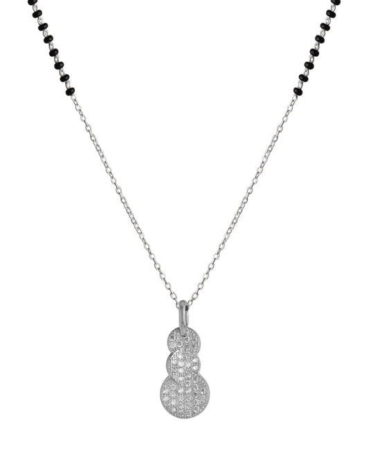 925 Sterling Silver Black Beads Modern Mangalsutra with CZ Pendant