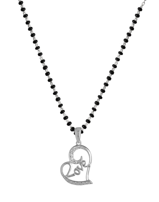 925 Sterling Silver Black Beads Modern Mangalsutra with Heart Love Pendant