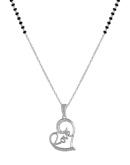 925 Sterling Silver Black Beads Modern Mangalsutra with Heart Love Pendant