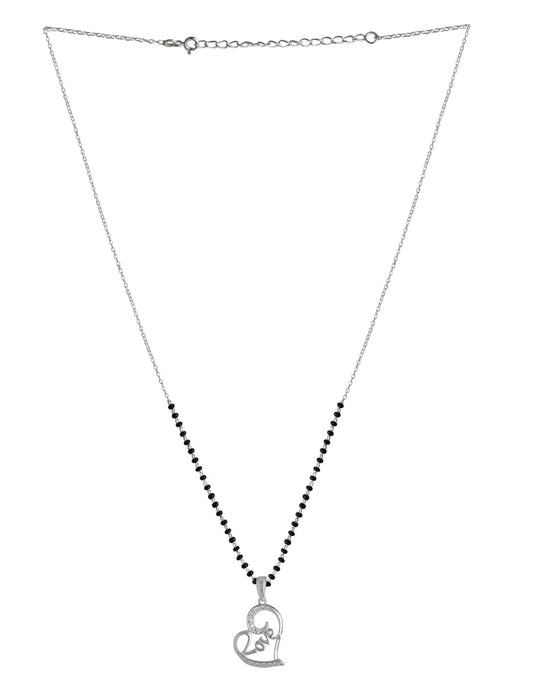 925 Sterling Silver Black Beads Modern Mangalsutra with Heart Love Pendant