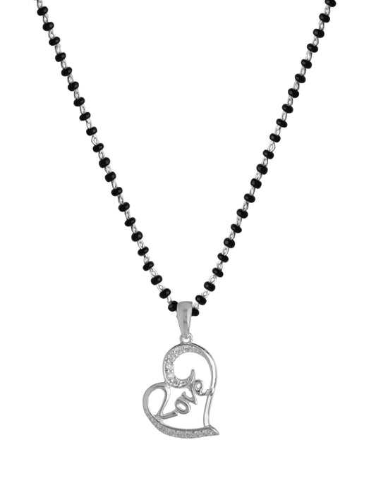 925 Sterling Silver Black Beads Modern Mangalsutra with Heart Love Pendant