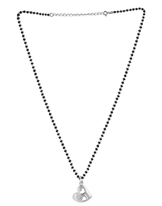 Heart Pendant 925 Sterling Silver Black Beads Modern Mangalsutra
