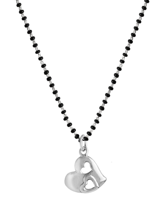 Heart Pendant 925 Sterling Silver Black Beads Modern Mangalsutra