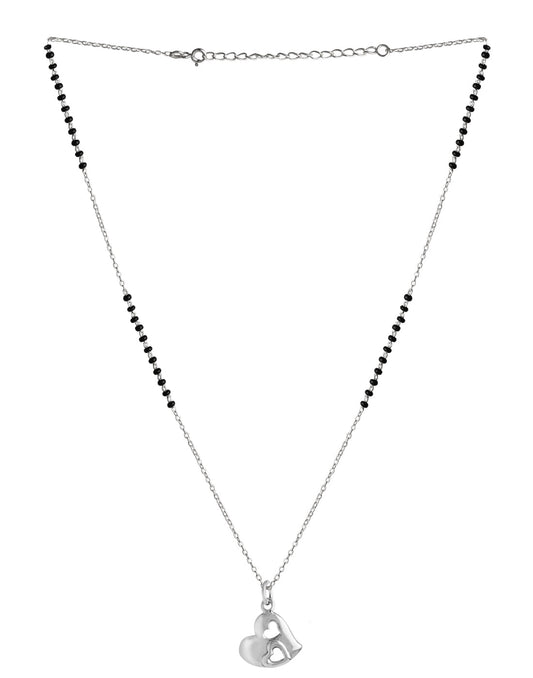 Heart Pendant 925 Sterling Silver Black Beads Modern Mangalsutra