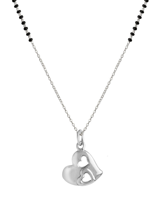 Heart Pendant 925 Sterling Silver Black Beads Modern Mangalsutra