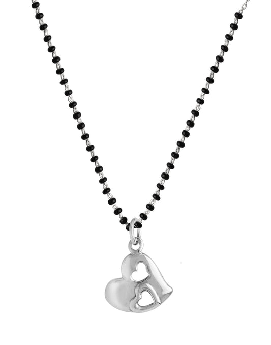 Heart Pendant 925 Sterling Silver Black Beads Modern Mangalsutra