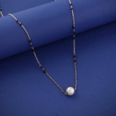 925 Sterling Silver Trendy Designer Pearl Black Beads Mangalsutra