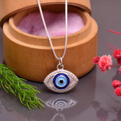 92.5 Sterling Silver Designer Evil Eye Unisex Pendant with Silver Chain