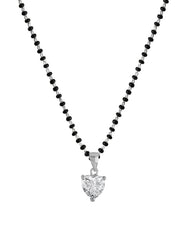 925 Silver Single Solitaire Heart CZ Stone Pendant Black Beads Modern Mangalsutra