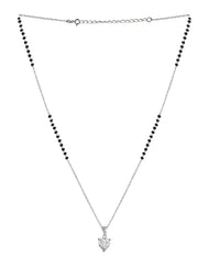 925 Silver Single Solitaire Heart CZ Stone Pendant Black Beads Modern Mangalsutra