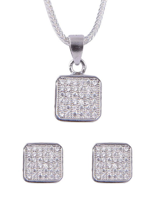 Designer 92.5 Sterling Silver CZ Pendant Set with Chain