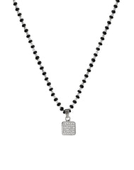 Square Solitaire Pendant and Earring Mangalsutra Set in Pure 925 Sterling Silver