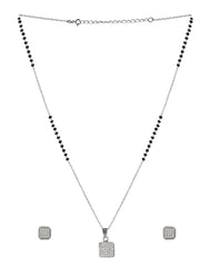 Square Solitaire Pendant and Earring Mangalsutra Set in Pure 925 Sterling Silver