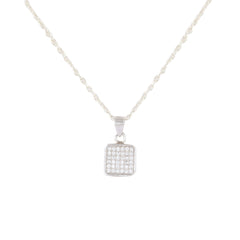 Square Solitaire Pendant and Earring Mangalsutra Set in Pure 925 Sterling Silver