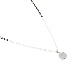 Square Solitaire Pendant and Earring Mangalsutra Set in Pure 925 Sterling Silver