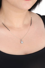 Square Solitaire Pendant and Earring Mangalsutra Set in Pure 925 Sterling Silver