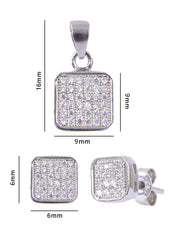 Square Solitaire Pendant and Earring Mangalsutra Set in Pure 925 Sterling Silver