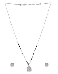 Square Cubic Zirconia Pendant and Earring Mangalsutra Set in Pure 925 Sterling Silver