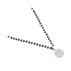 Square Cubic Zirconia Pendant and Earring Mangalsutra Set in Pure 925 Sterling Silver